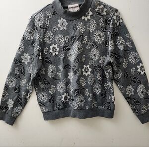Alfred Dunner Gray Floral Knit Pullover Grandma Y2k P/Lg Versatile Cozy Comfy